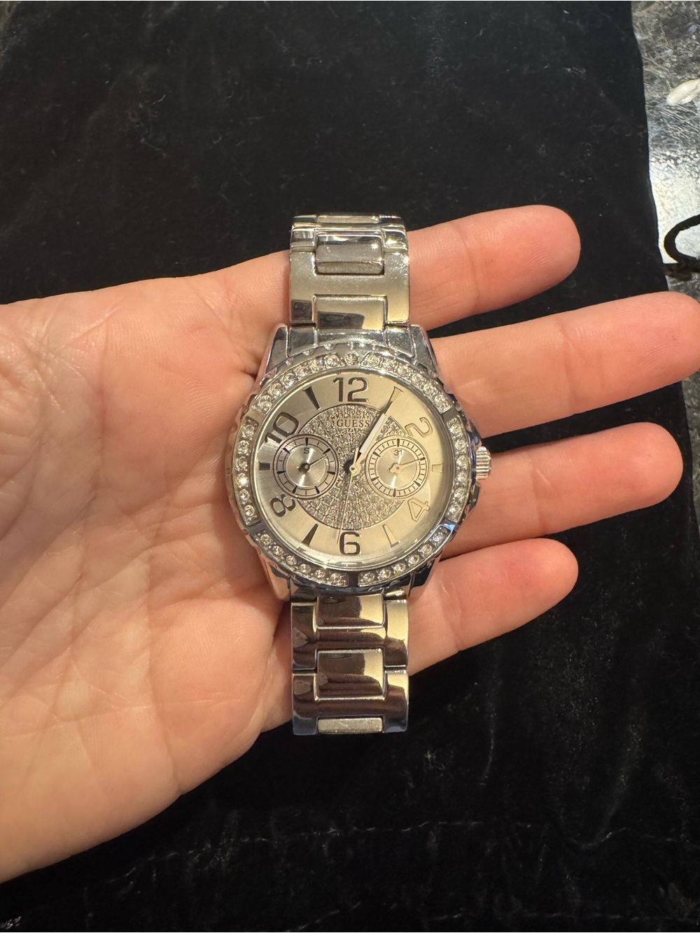 GUESS Silver-Tone Crystal Bezel Women's Bracelet Watch